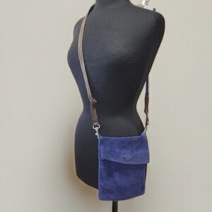 Vintage Y2K Owen Barry Blue Suede Crossbody Bag Handmade UK Handbag TVD